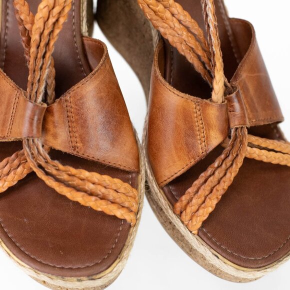 Aldo Brown Braided Leather Wedge Sandals Size US 9.5 EUR 40 - Picture 9 of 9